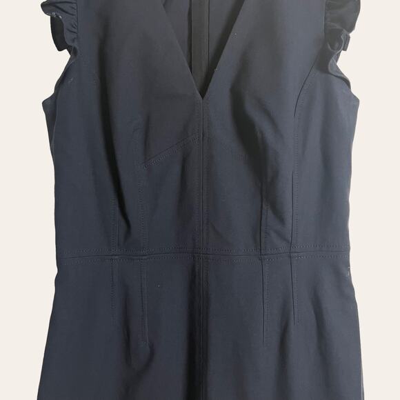 Rebecca Taylor Navy Blue Tailored Stretch Modern Ruffled Sheath Dress Size 6 - Picture 5 of 13